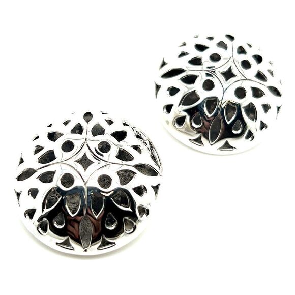 John Hardy Estate Large Button Clip on Earrings 1.5" Sterling Silver JH57 - Picture 1 of 8